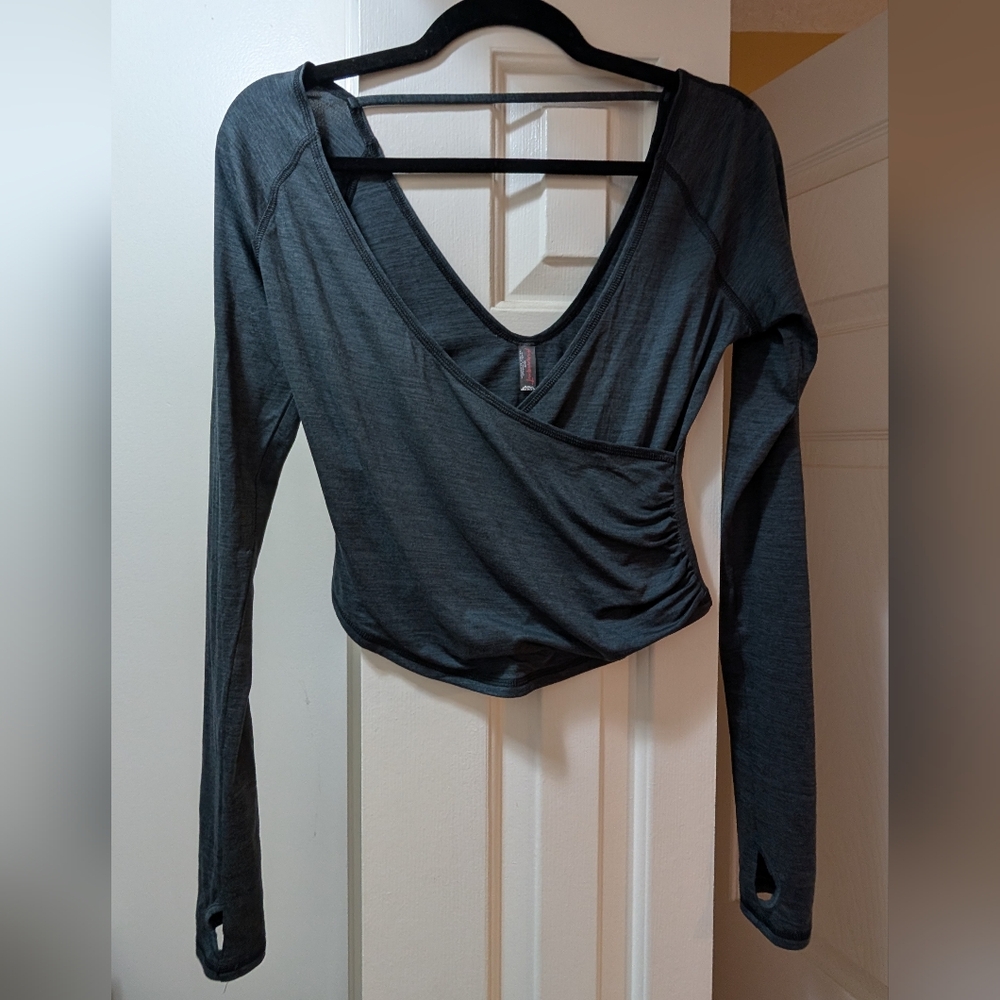 Free People Movement Charcoal Gray Long Sleeve Wrap Top XS